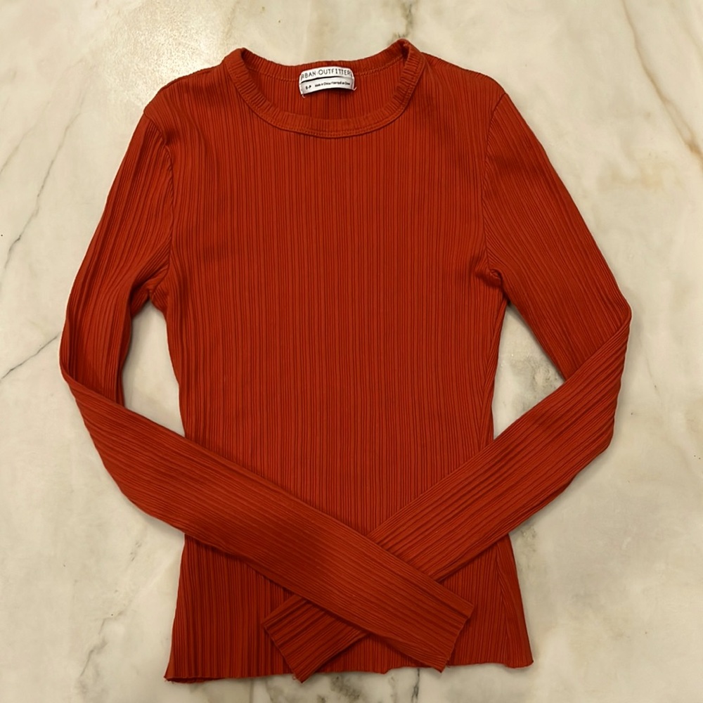 Urban Outfitters burnt orange long sleeve rubbed fitted shirt small